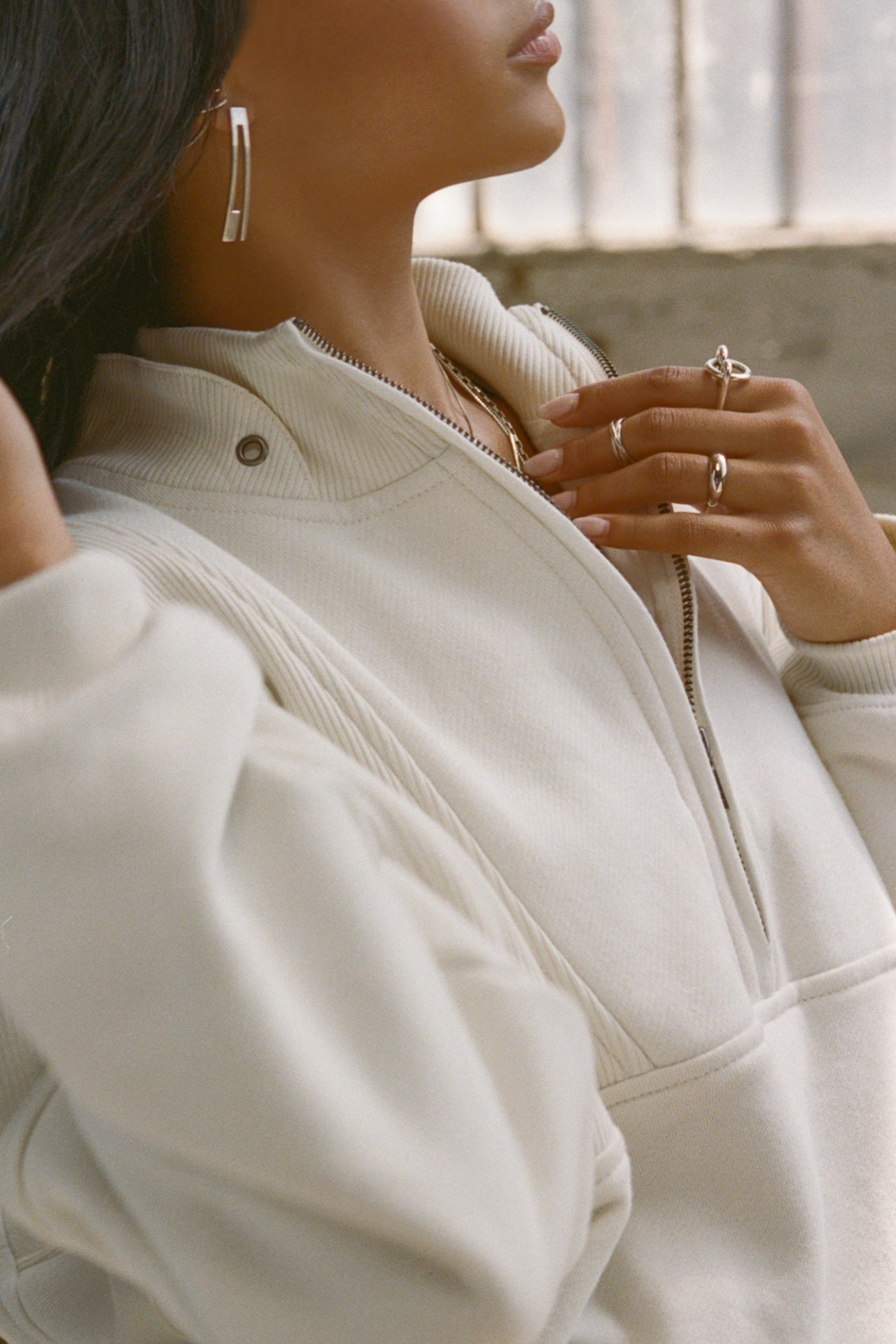 Joah Brown Retro Half Zip Luxe Sweatshirt - Off White-Sweatshirts-West of Woodward Boutique-Vancouver-Canada