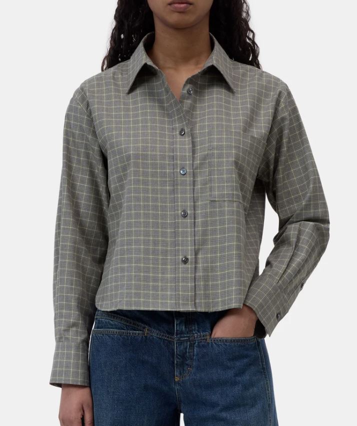 Closed Cropped Oversized Shirt Juniper Green-Shirts-West of Woodward Boutique-Vancouver-Canada