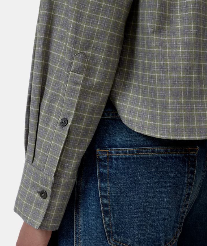 Closed Cropped Oversized Shirt Juniper Green-Shirts-West of Woodward Boutique-Vancouver-Canada
