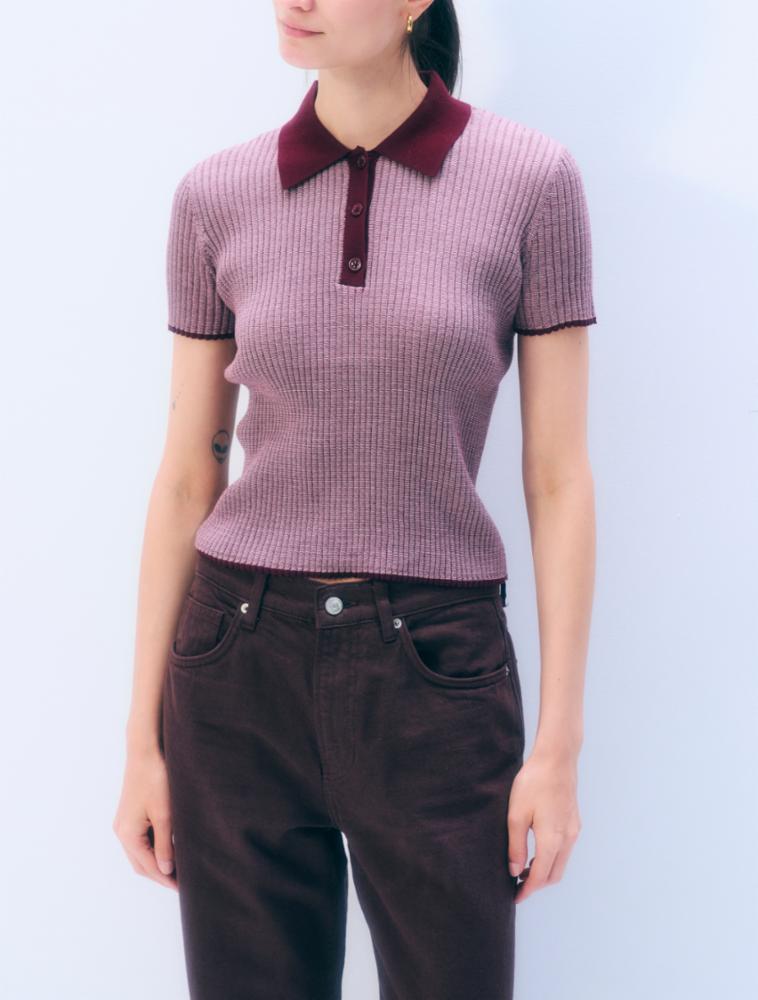 White + Warren Cotton Ribbed Polo Pink Combo
