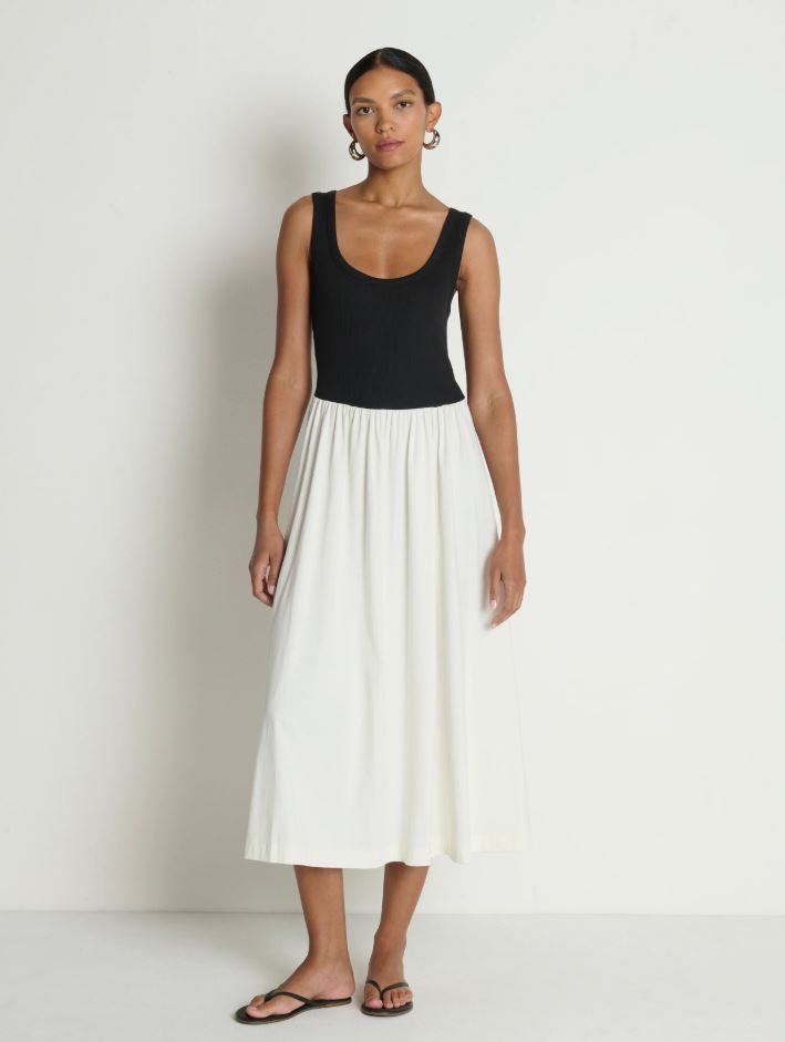 Nation Karla Midi Dress Porcelain Color Block-Dresses-West of Woodward Boutique-Vancouver-Canada