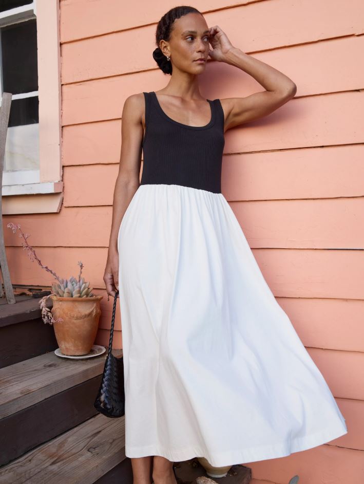 Nation Karla Midi Dress Porcelain Color Block-Dresses-West of Woodward Boutique-Vancouver-Canada