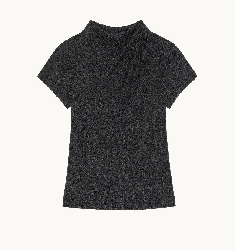 Nation Katie Draped Top Heather Charcoal-T-Shirts-West of Woodward Boutique-Vancouver-Canada