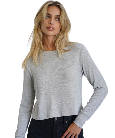 LNA Ribbed Long Sleeve Crew- Heather Grey-T-Shirts-West of Woodward Boutique-Vancouver-Canada
