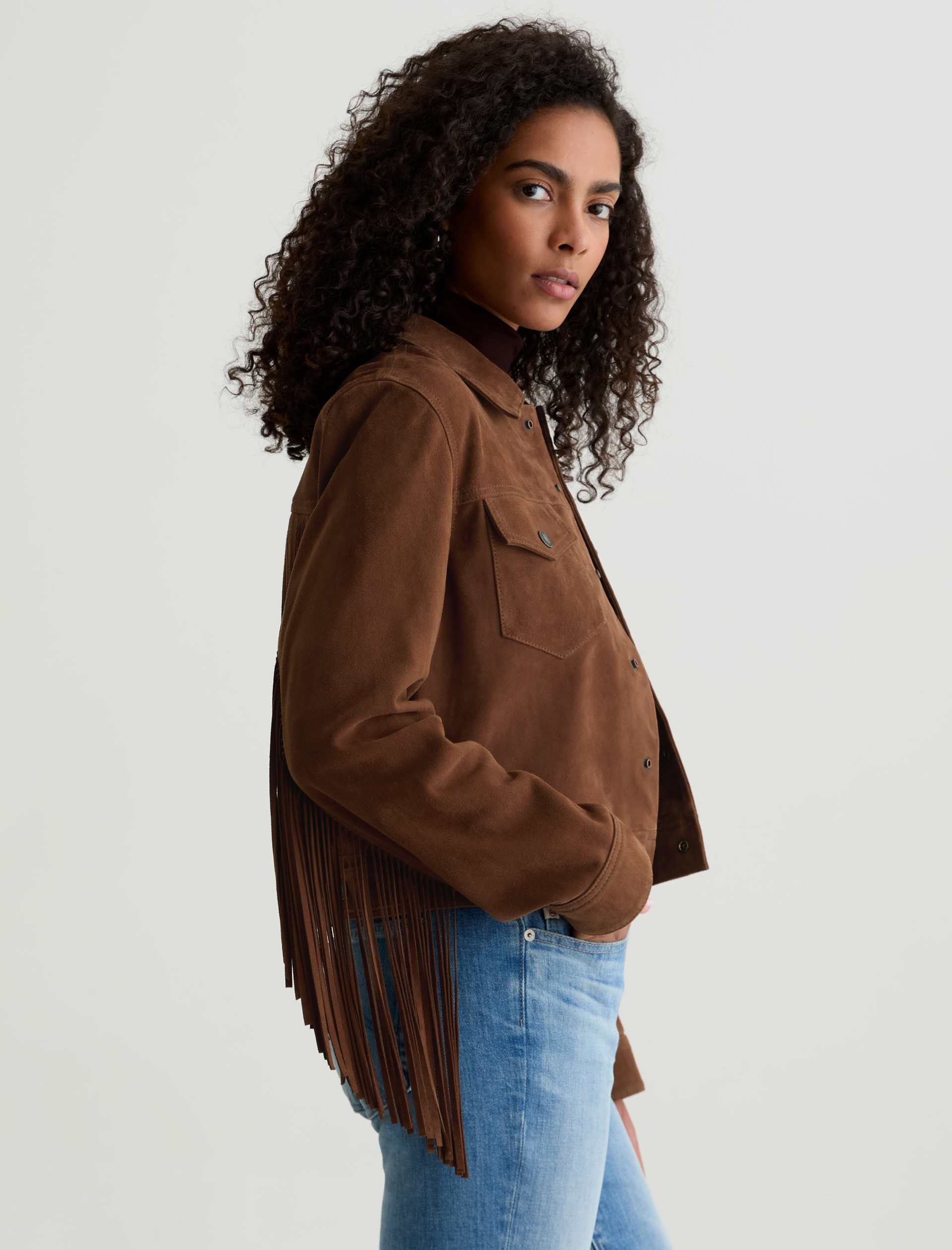 AG Molly Suede Jacket Toffee-Jackets-West of Woodward Boutique-Vancouver-Canada