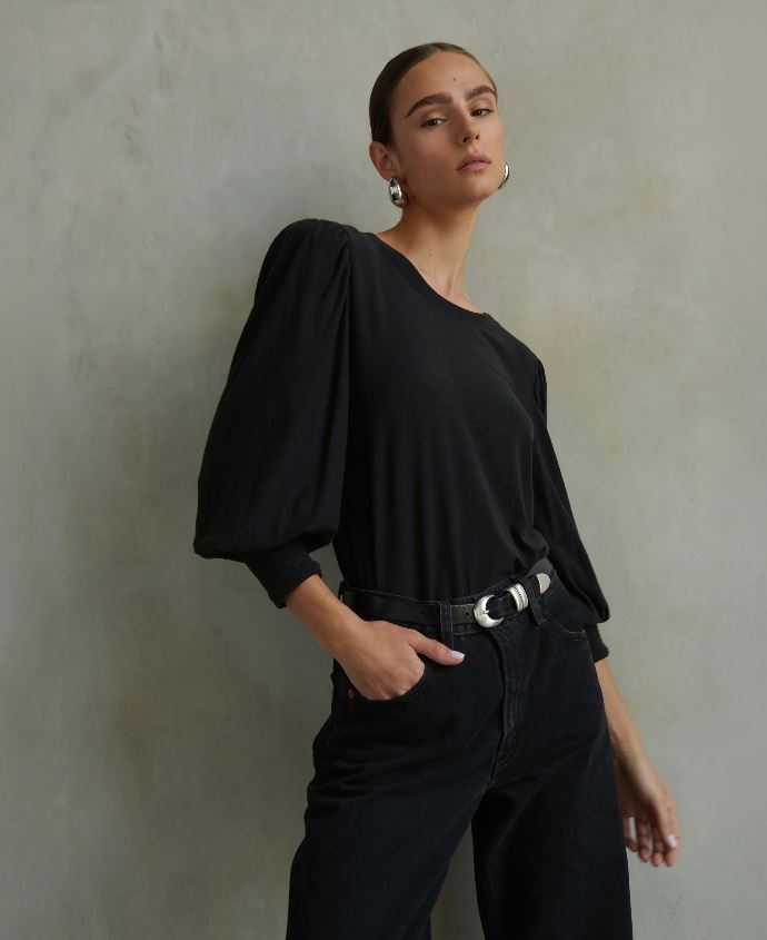 Nation Loren Peasant Tee Jet Black-T-Shirts-West of Woodward Boutique-Vancouver-Canada