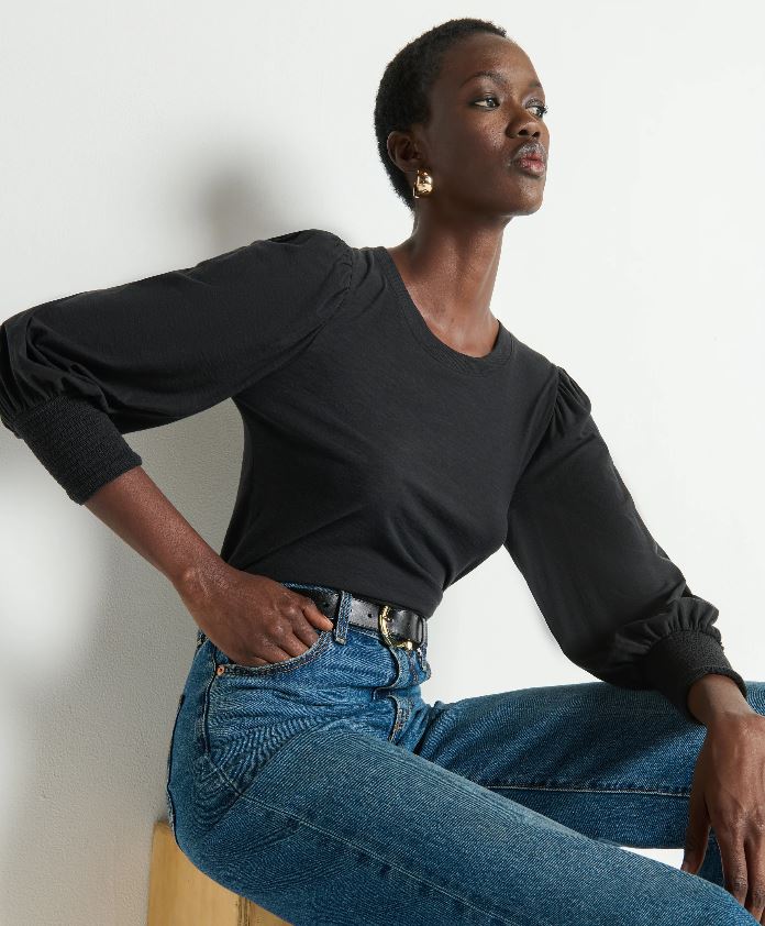 Nation Loren Peasant Tee Jet Black-T-Shirts-West of Woodward Boutique-Vancouver-Canada