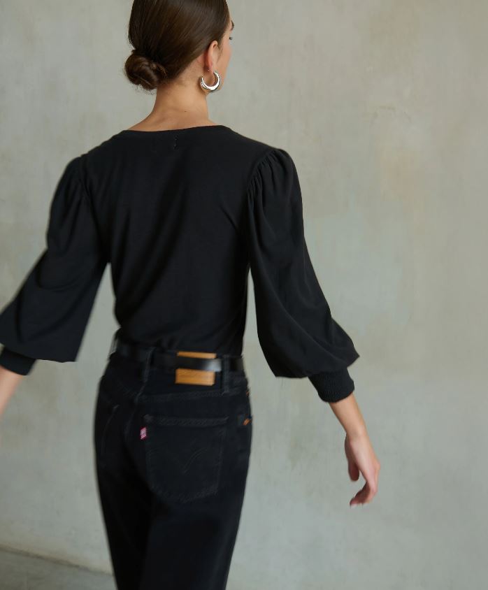 Nation Loren Peasant Tee Jet Black-T-Shirts-West of Woodward Boutique-Vancouver-Canada