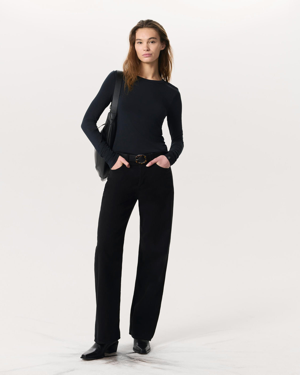 Rag &amp; Bone Luca Shadow Long Sleeve Top Black-T-Shirts-West of Woodward Boutique-Vancouver-Canada