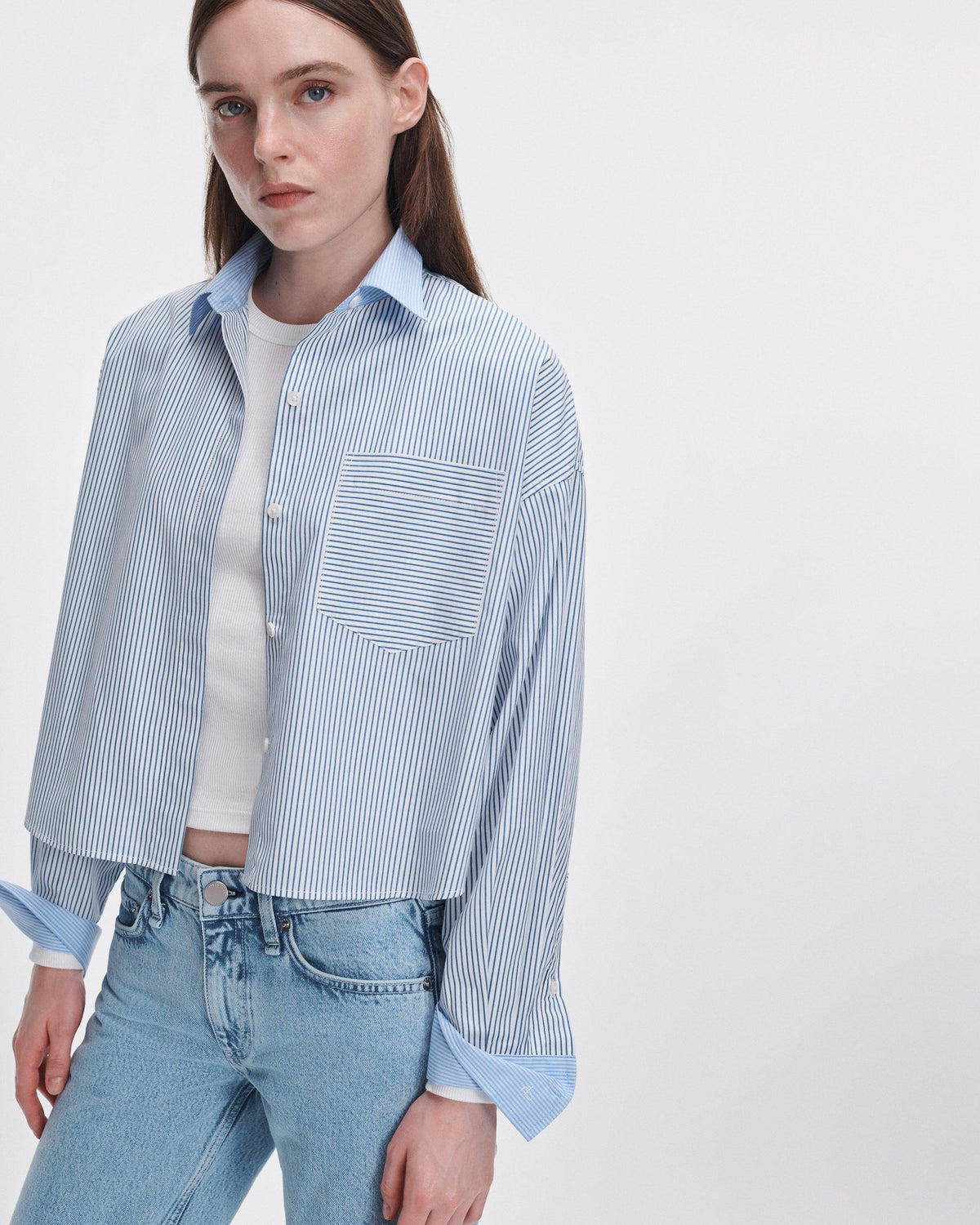 Rag &amp; Bone Marin Multi Stripe Shirt Blue-Shirts-West of Woodward Boutique-Vancouver-Canada