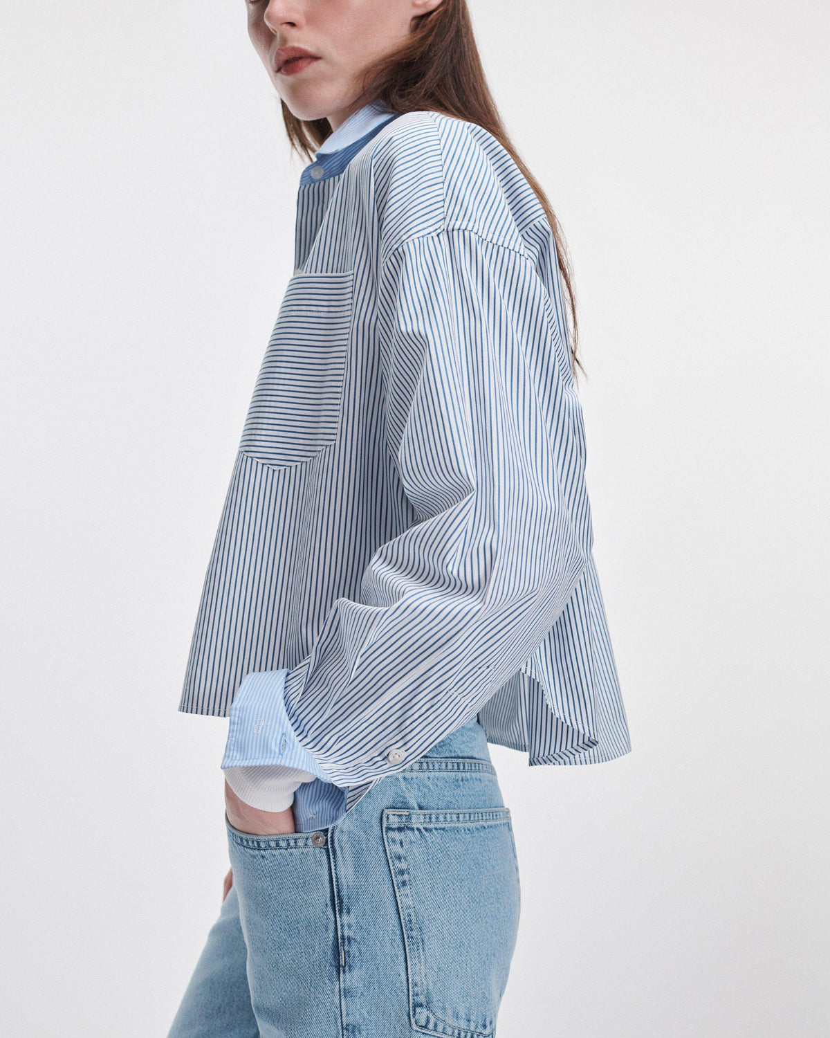 Rag &amp; Bone Marin Multi Stripe Shirt Blue-Shirts-West of Woodward Boutique-Vancouver-Canada