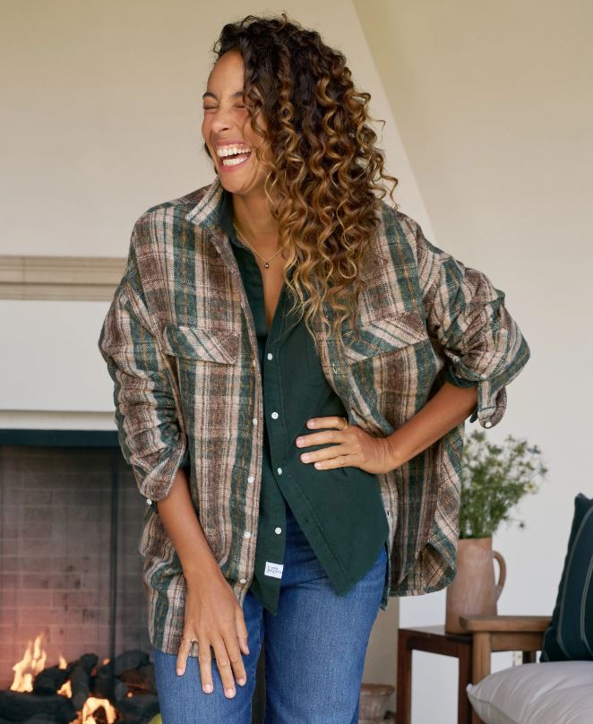 Frank &amp; Eileen Mcloghlin Utility Shirt Brown Green Sand Plaid-Shirts-West of Woodward Boutique-Vancouver-Canada