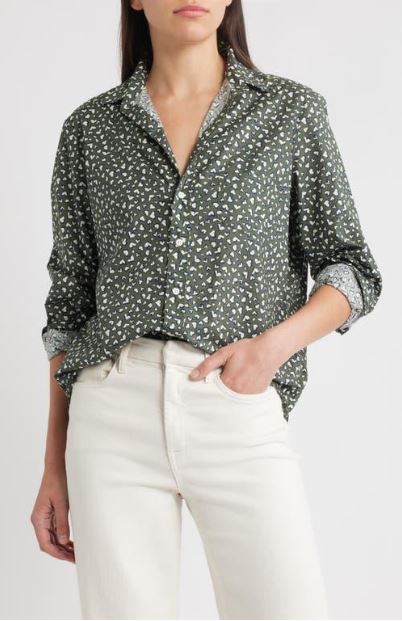 Frank & Eileen Eileen Button Up Shirt Green Messy Hearts-Shirts-West of Woodward Boutique-Vancouver-Canada