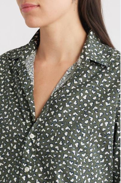 Frank &amp; Eileen Eileen Button Up Shirt Green Messy Hearts-Shirts-West of Woodward Boutique-Vancouver-Canada