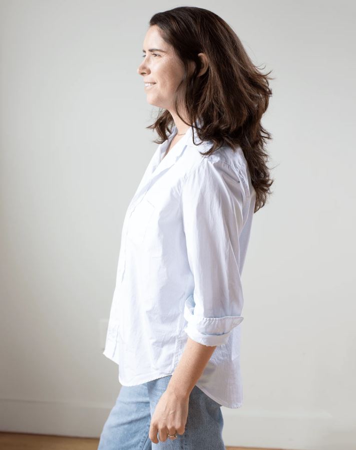 Frank & Eileen Eileen Button Up Shirt Micro Blue Grid-Shirts-West of Woodward Boutique-Vancouver-Canada