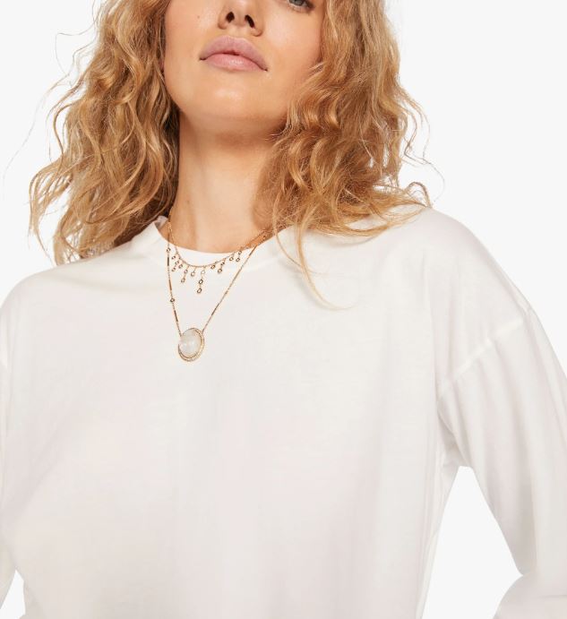 Mother L/S Slouchy Cut Off- Bright White