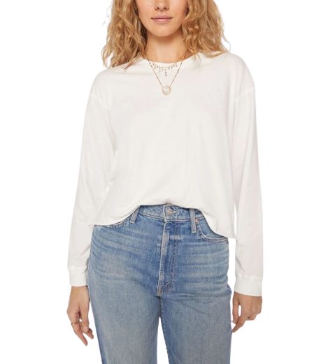Mother L/S Slouchy Cut Off- Bright White