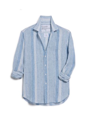 Frank & Eileen Eileen Button Up Shirt Multi Stripe Blue Linen-Shirts-West of Woodward Boutique-Vancouver-Canada