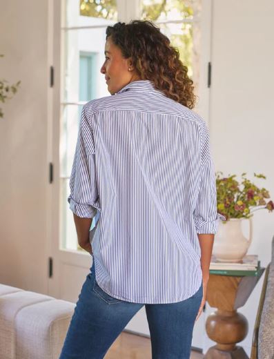 Frank & Eileen Eileen Button Up Shirt White Navy Stripe-Shirts-West of Woodward Boutique-Vancouver-Canada