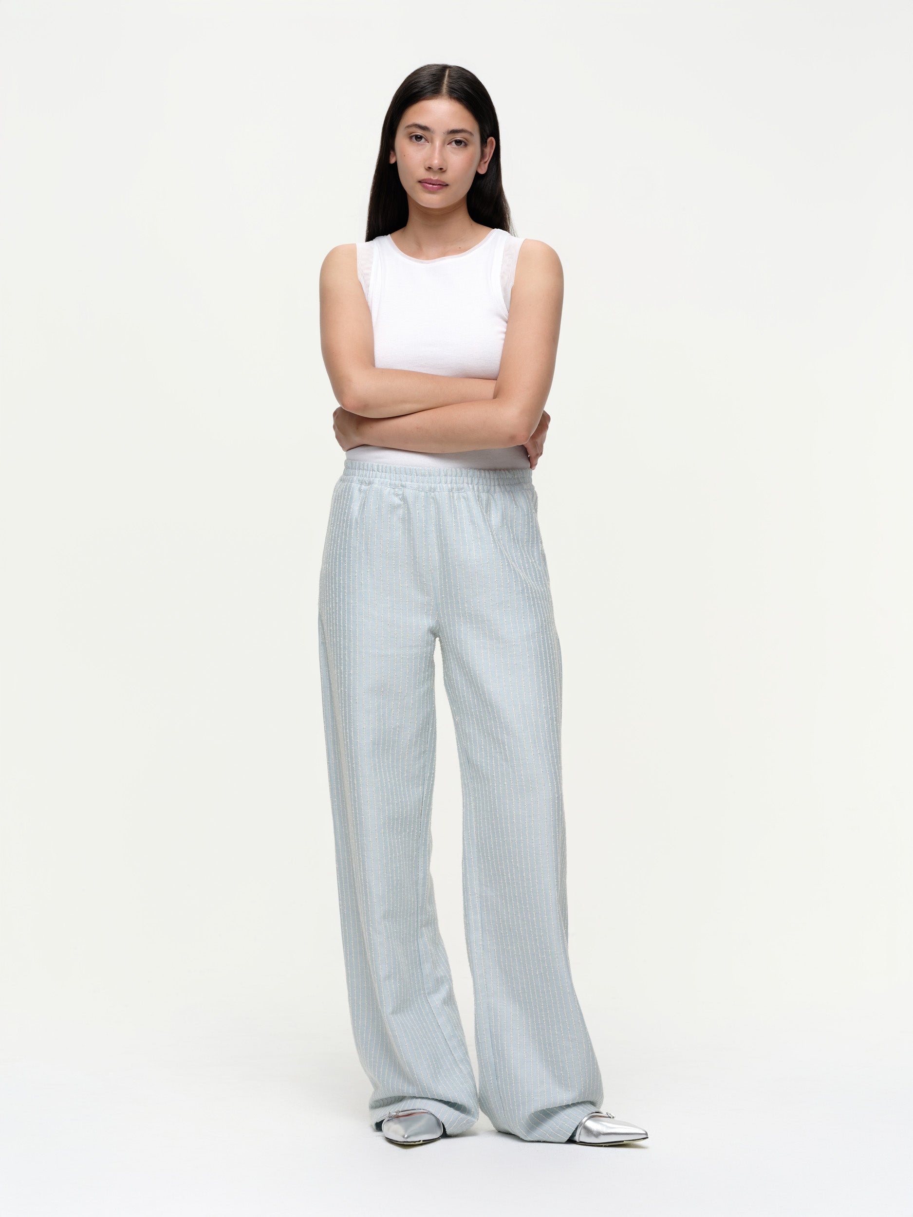 Our Sister Takki Cotton Linen Pant Light Blue Stripe-Pants-West of Woodward Boutique-Vancouver-Canada