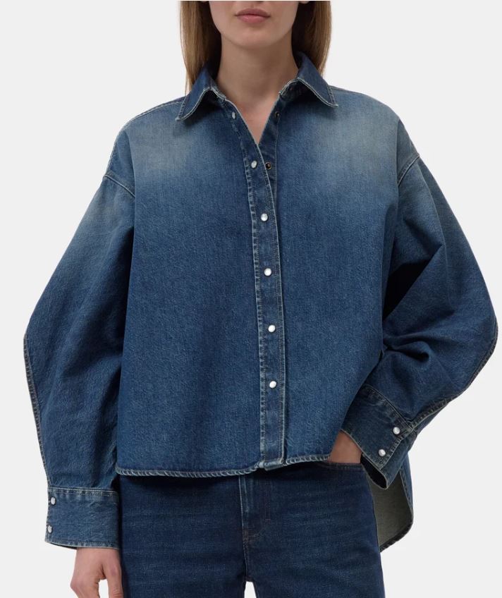 Closed Overlay Detail Denim Shirt Jacket Dark Blue-Shirts-West of Woodward Boutique-Vancouver-Canada