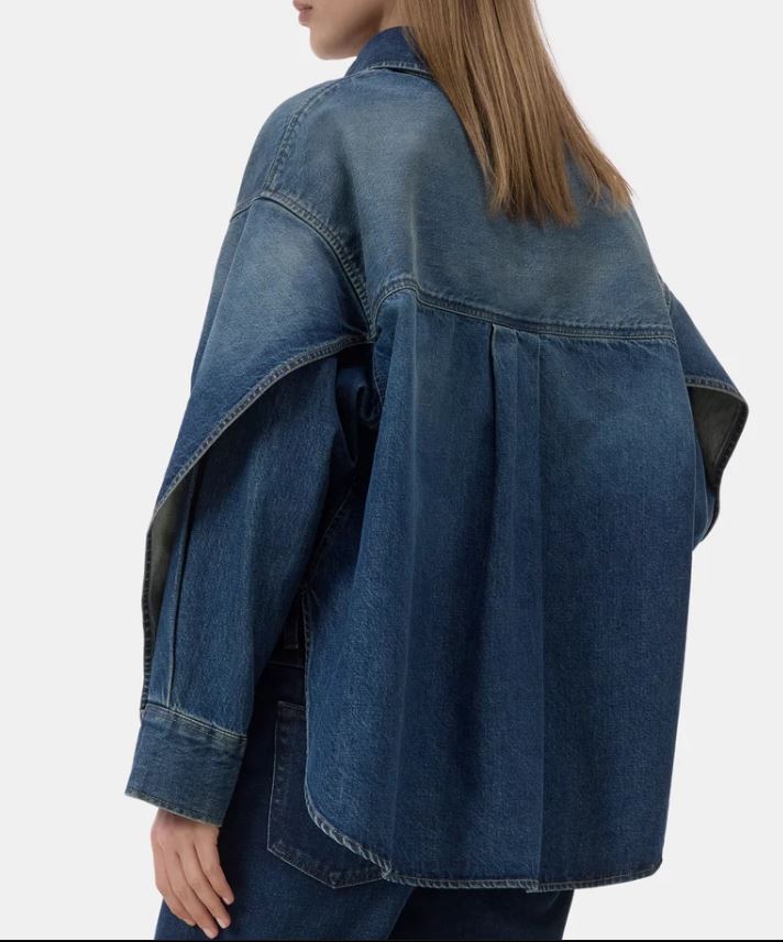 Closed Overlay Detail Denim Shirt Jacket Dark Blue-Shirts-West of Woodward Boutique-Vancouver-Canada