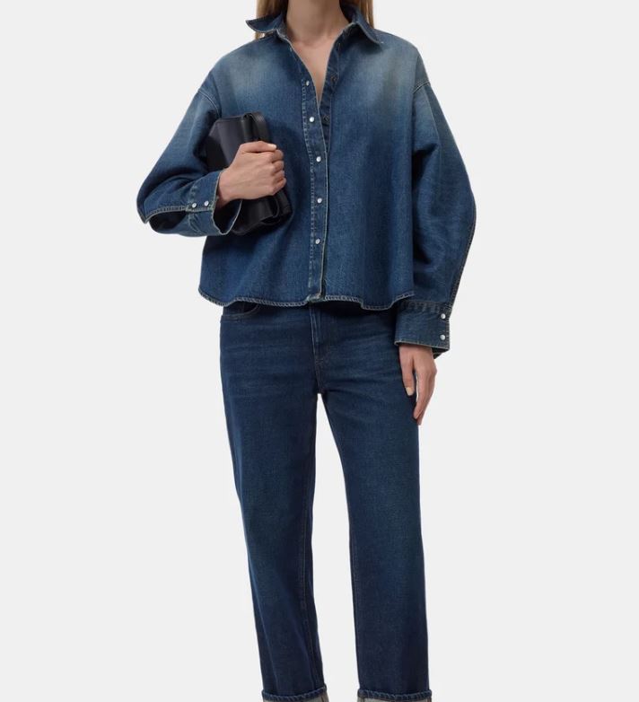 Closed Overlay Detail Denim Shirt Jacket Dark Blue-Shirts-West of Woodward Boutique-Vancouver-Canada