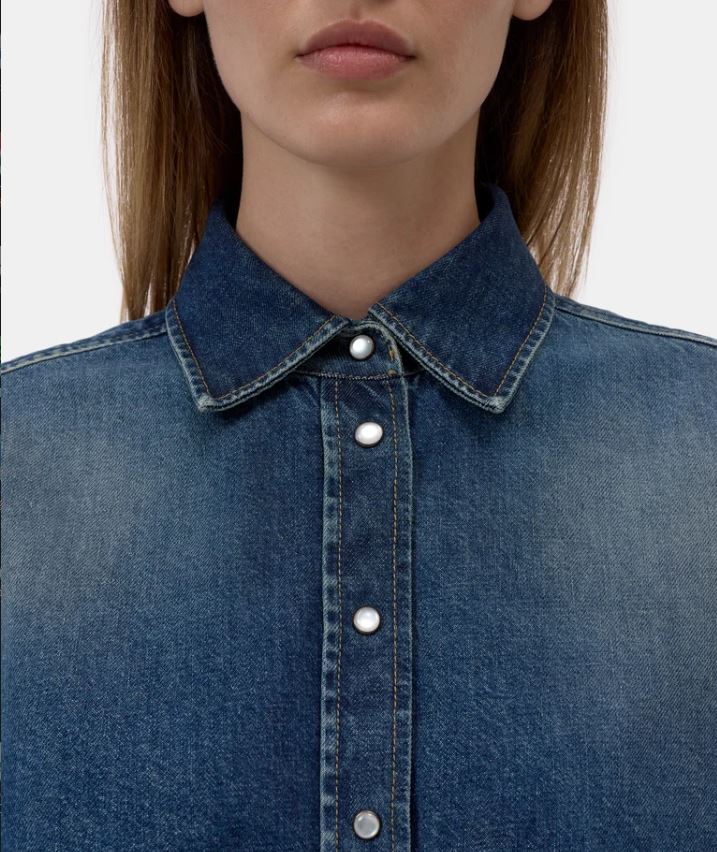 Closed Overlay Detail Denim Shirt Jacket Dark Blue-Shirts-West of Woodward Boutique-Vancouver-Canada
