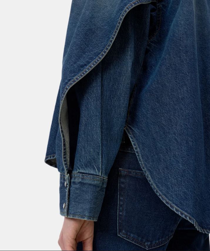 Closed Overlay Detail Denim Shirt Jacket Dark Blue-Shirts-West of Woodward Boutique-Vancouver-Canada