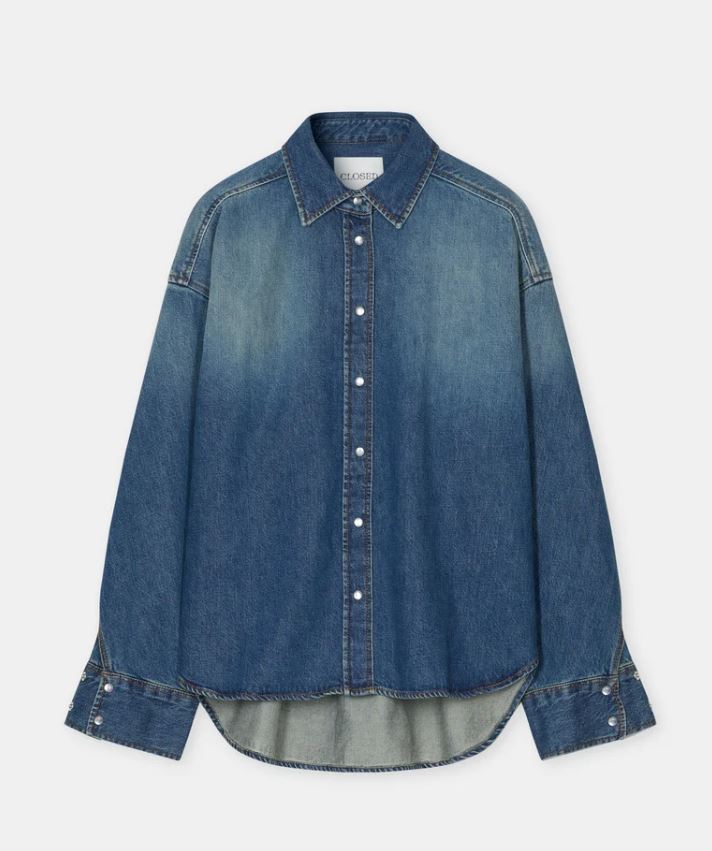 Closed Overlay Detail Denim Shirt Jacket Dark Blue-Shirts-West of Woodward Boutique-Vancouver-Canada