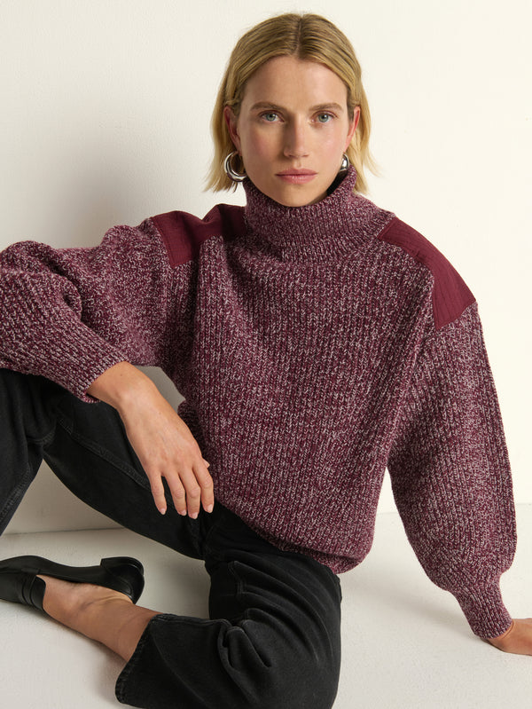 Nation Ltd. Pepper Patched Sweater Heather Port-Sweaters-West of Woodward Boutique-Vancouver-Canada