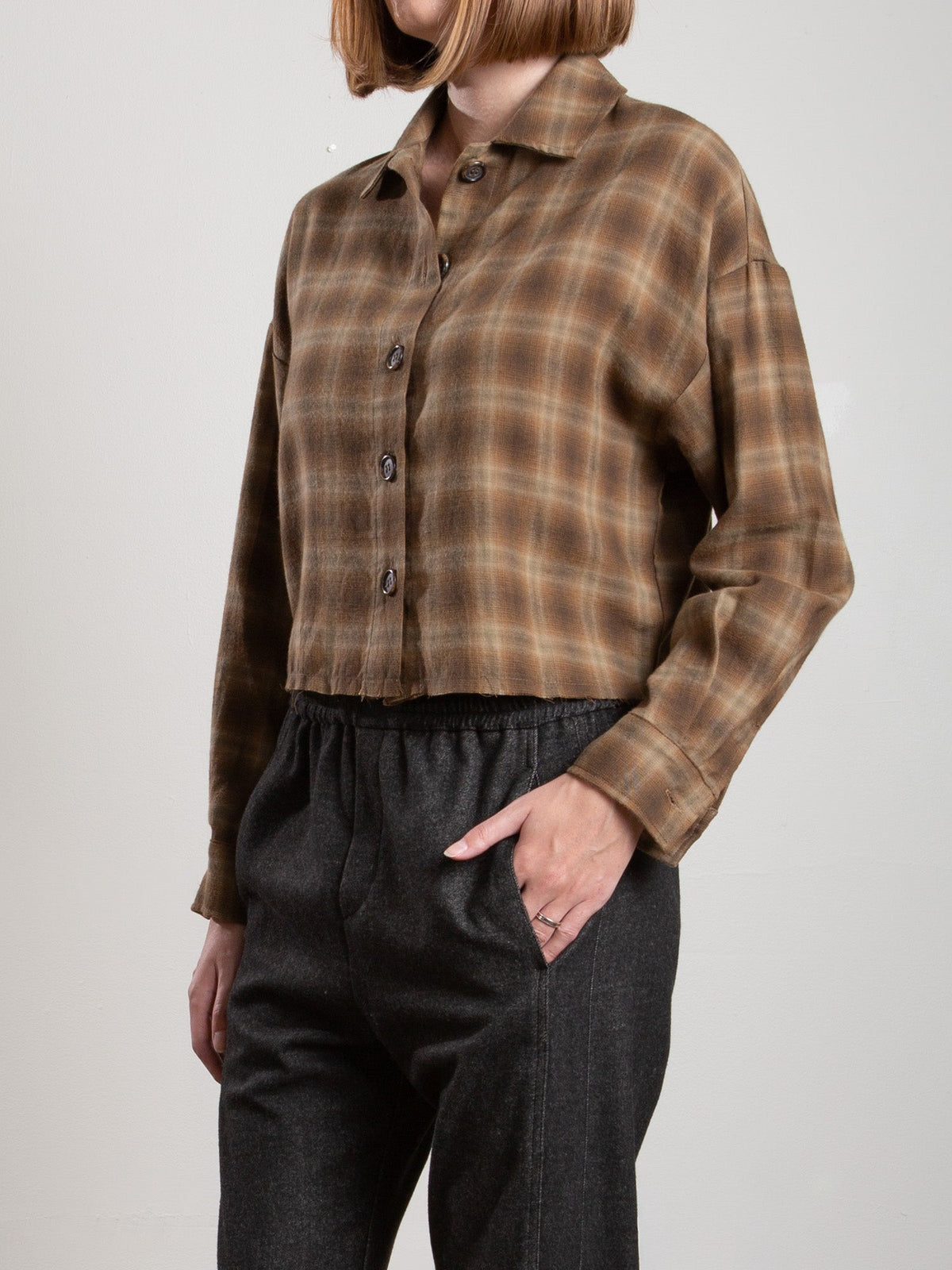 Pharaoh Esme Crop Shirt Ombre Plaid Earth-Shirts-West of Woodward Boutique-Vancouver-Canada