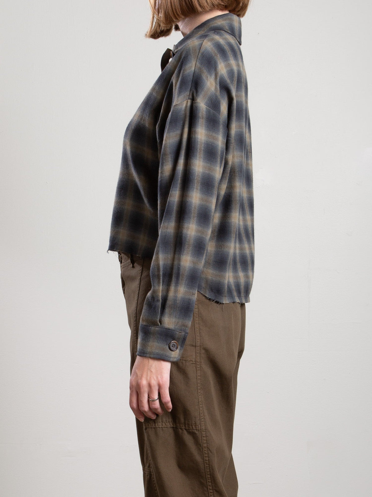 Pharaoh Esme Crop Shirt Ombre Plaid Ink-Shirts-West of Woodward Boutique-Vancouver-Canada