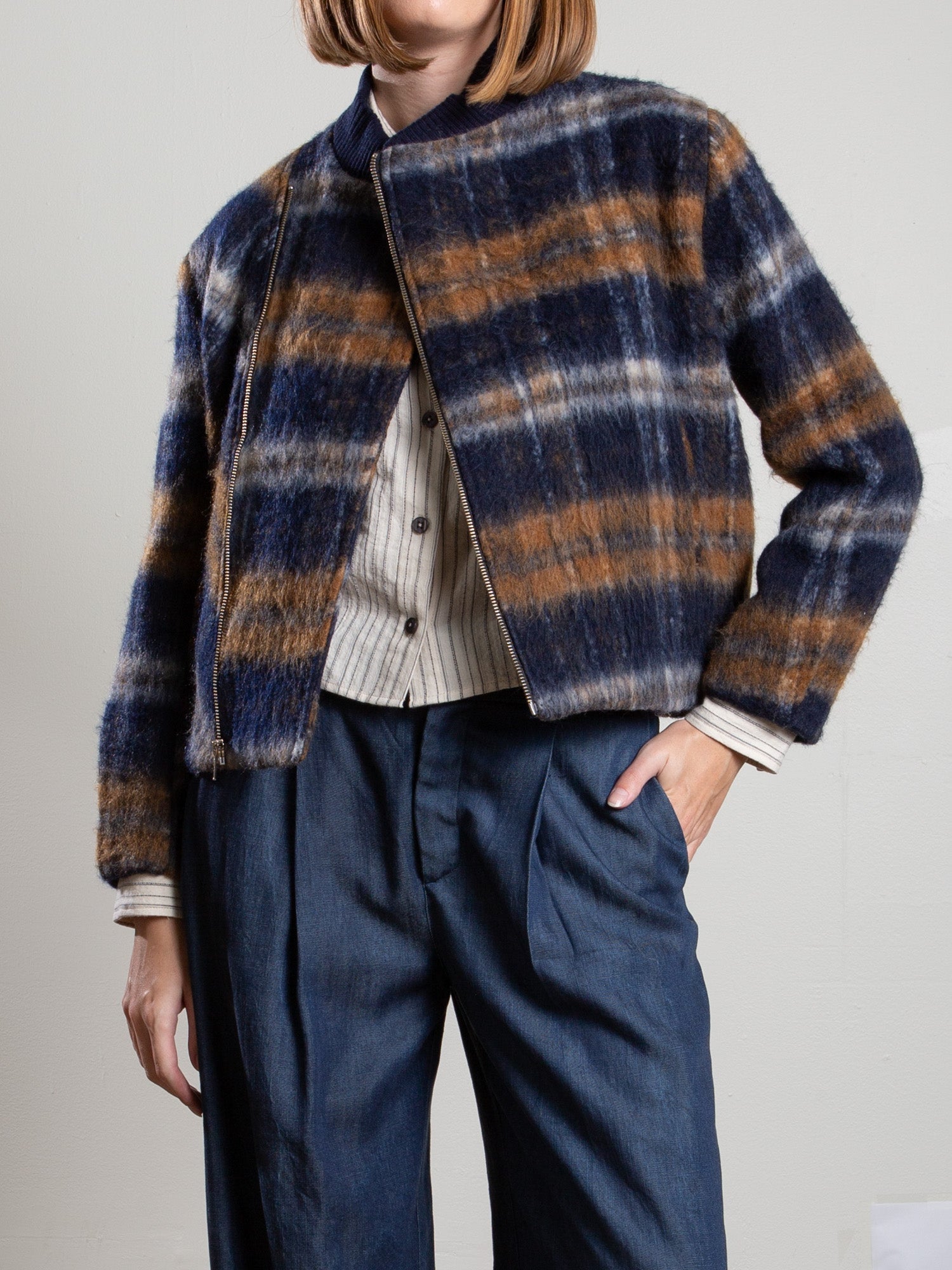 Pharaoh Pierce Bomber Jacket Brushed Plaid Laurel-Coats-West of Woodward Boutique-Vancouver-Canada
