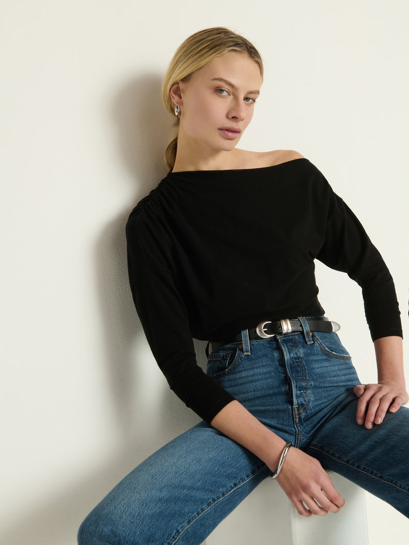 Nation Pietra Off Shoulder Top Jet Black-T-Shirts-West of Woodward Boutique-Vancouver-Canada