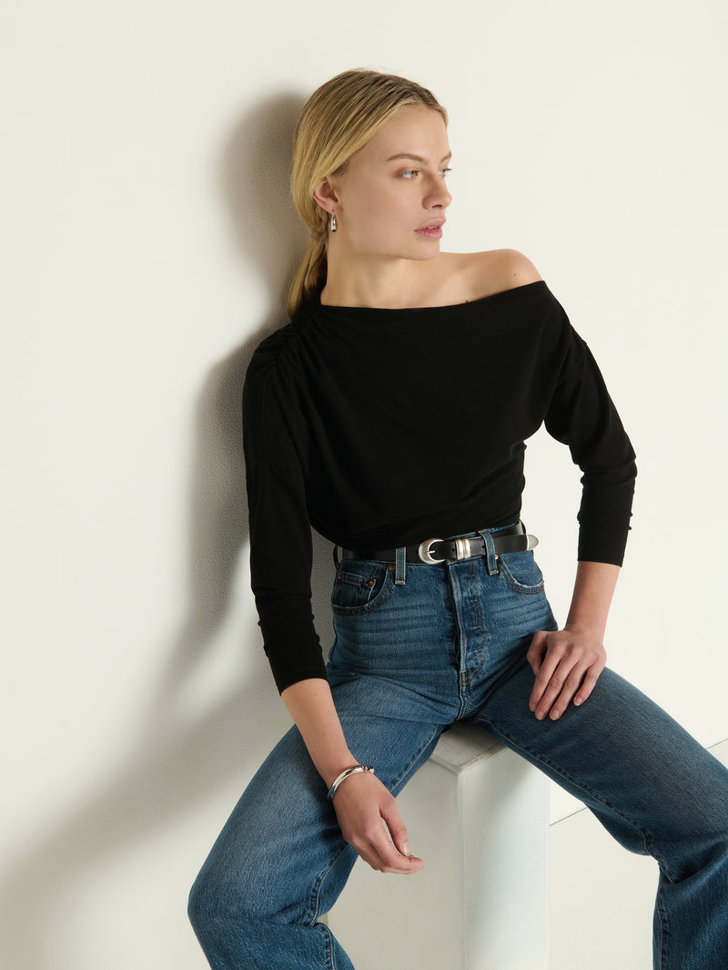 Nation Pietra Off Shoulder Top Jet Black-T-Shirts-West of Woodward Boutique-Vancouver-Canada