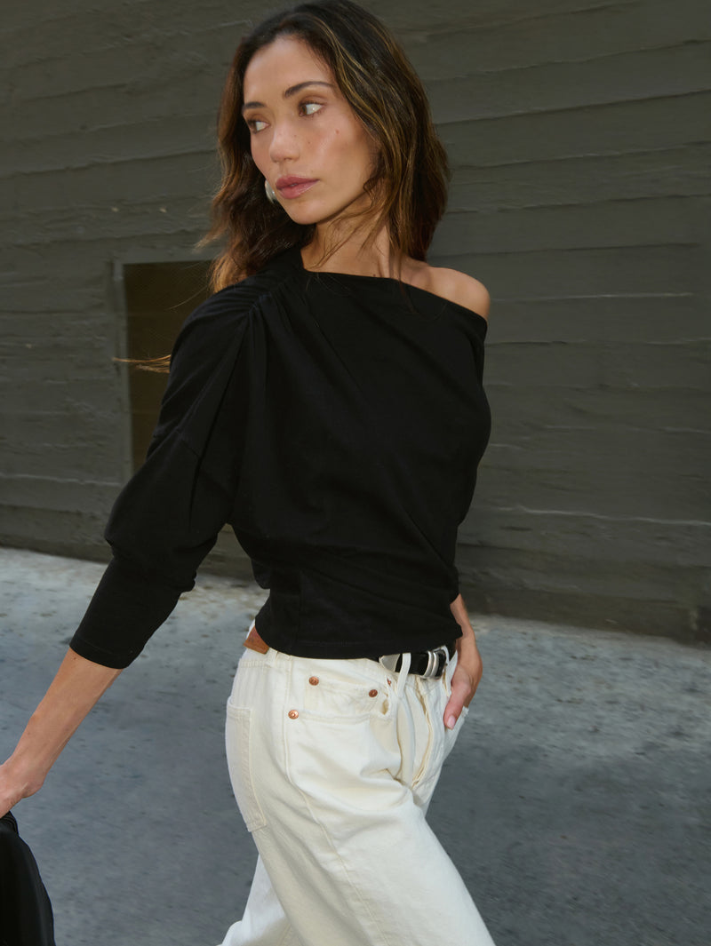 Nation Pietra Off Shoulder Top Jet Black-T-Shirts-West of Woodward Boutique-Vancouver-Canada