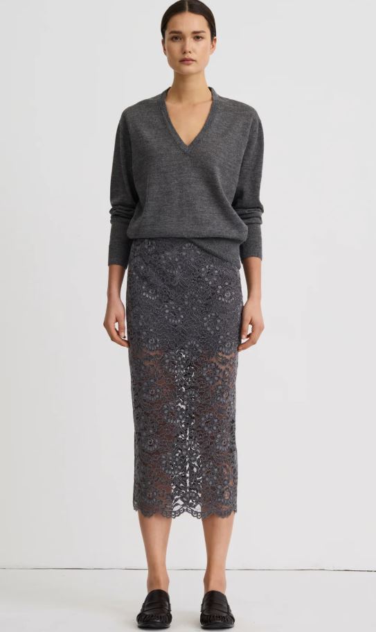 Smythe Lace Pencil Skirt Graphite-Dresses-West of Woodward Boutique-Vancouver-Canada