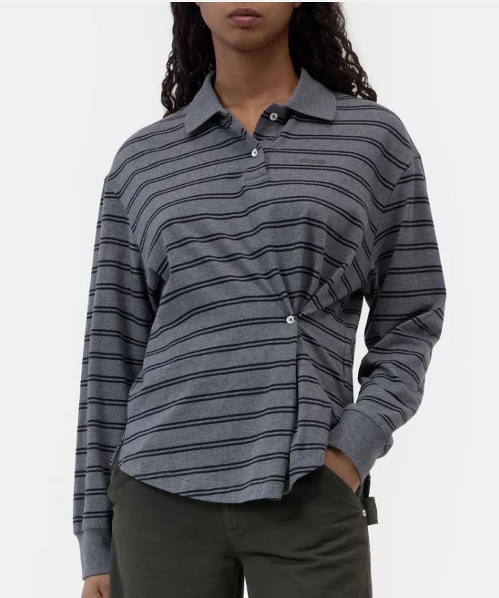 Closed Polo Longsleeve Dark Grey Melange-Shirts-West of Woodward Boutique-Vancouver-Canada