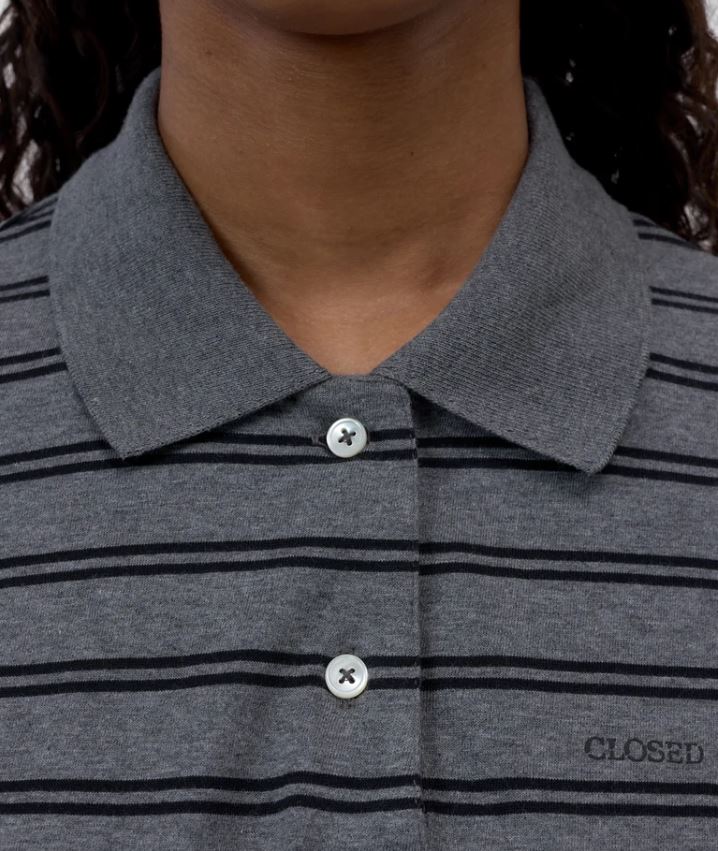 Closed Polo Longsleeve Dark Grey Melange-Shirts-West of Woodward Boutique-Vancouver-Canada