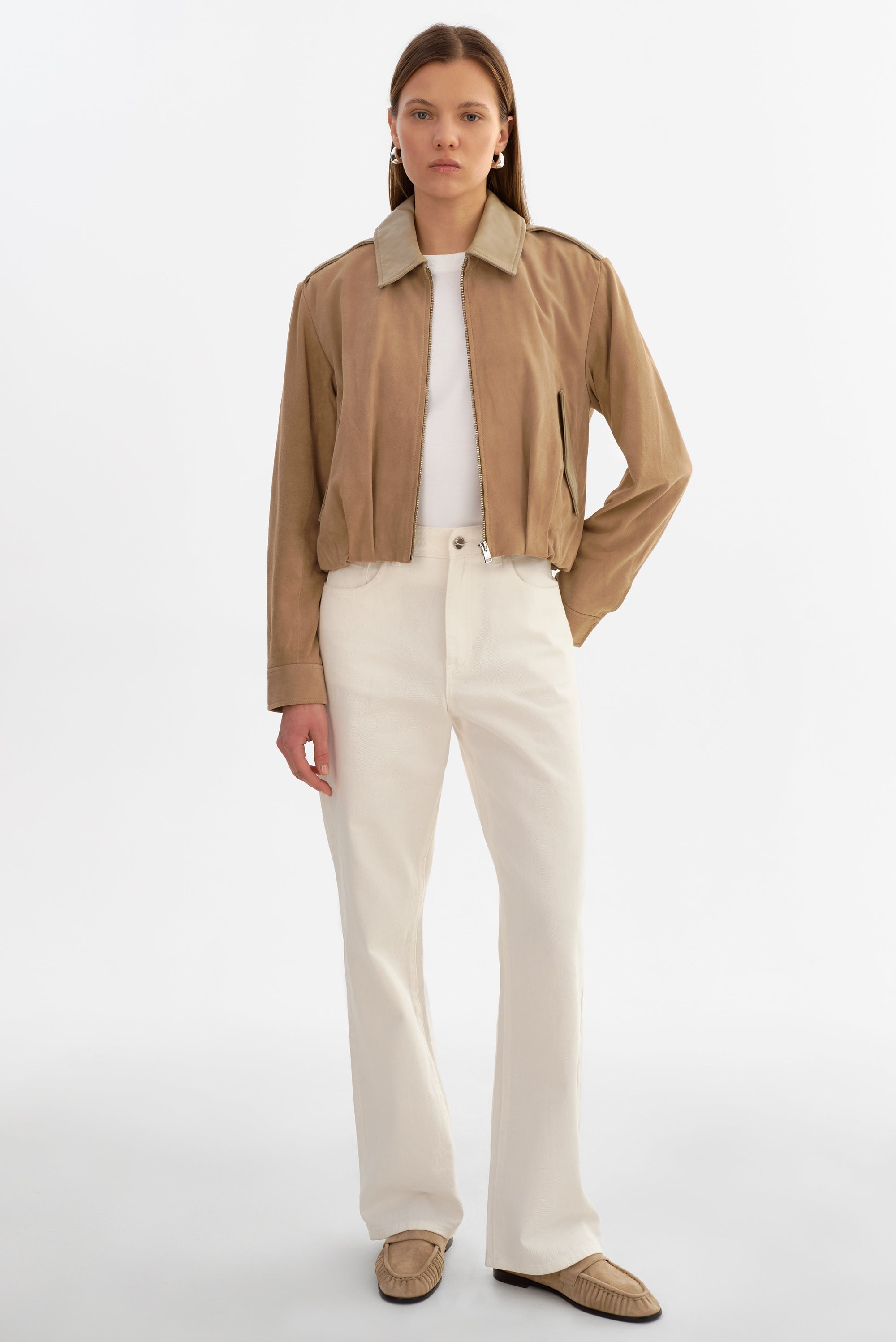 Lamarque Robbie Suede Jacket Beige-Jackets-West of Woodward Boutique-Vancouver-Canada