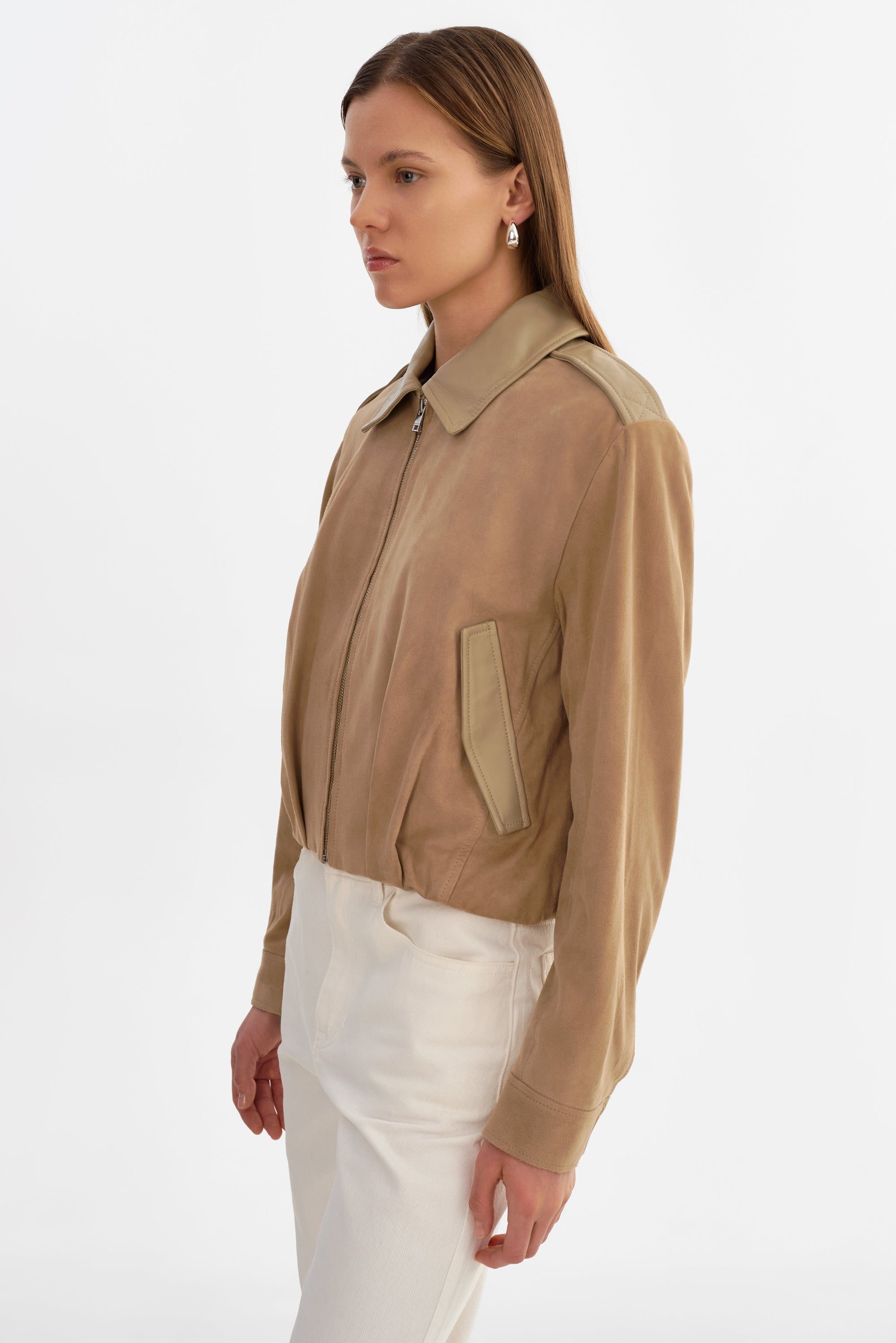 Lamarque Robbie Suede Jacket Beige-Jackets-West of Woodward Boutique-Vancouver-Canada
