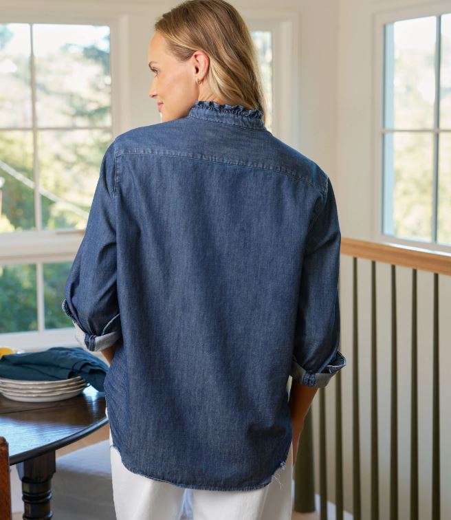Frank &amp; Eileen Ruffle Eileen Button Up Shirt Vintage Dark Wash-Shirts-West of Woodward Boutique-Vancouver-Canada