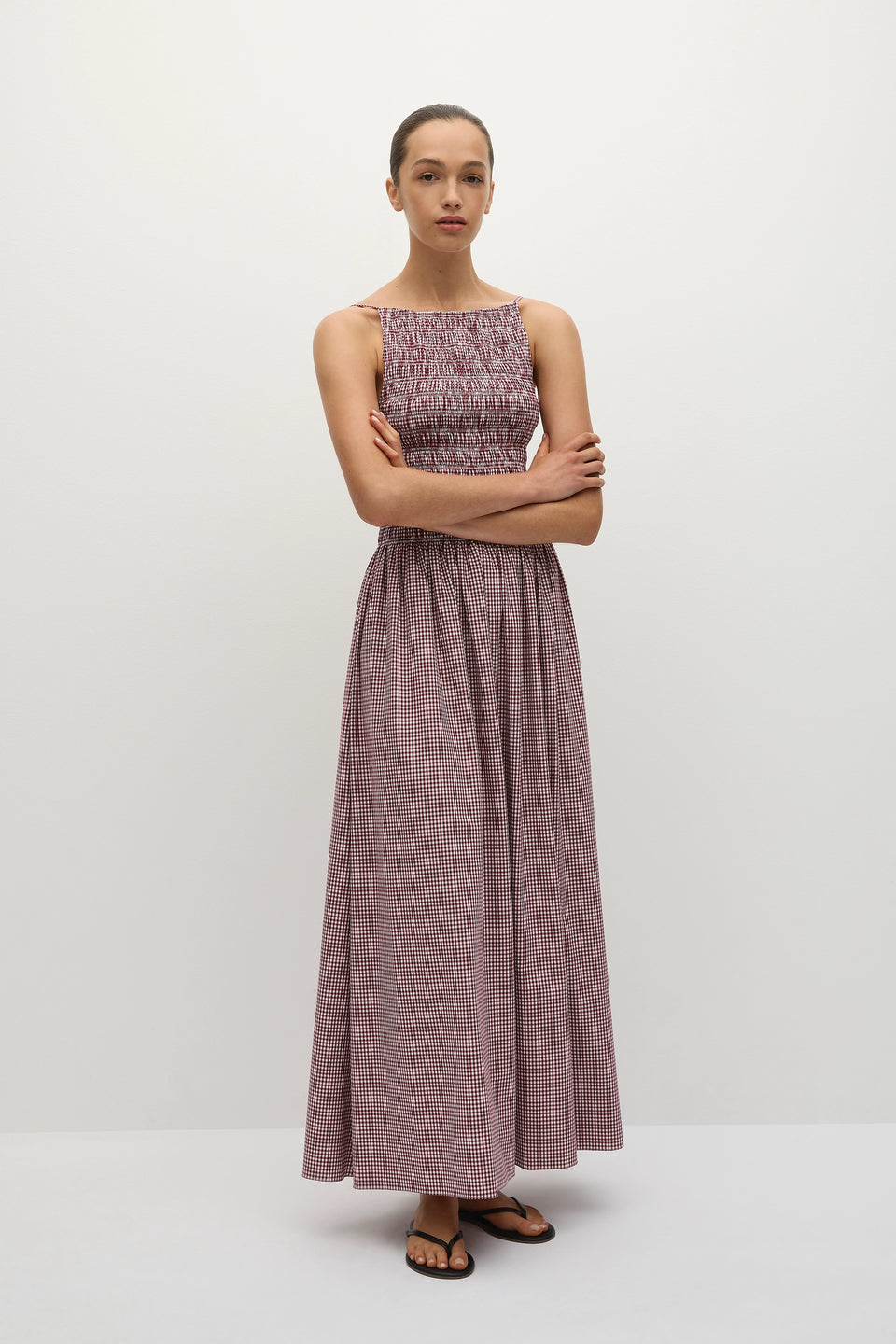 Faithfull Laia Maxi Dress Gingham Deep Red-Dresses-West of Woodward Boutique-Vancouver-Canada