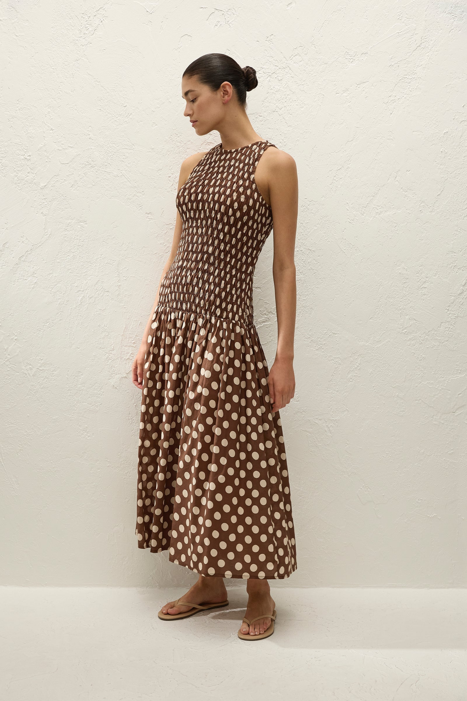Faithfull Luisa Midi Dress Cioccolato Dot-Dresses-West of Woodward Boutique-Vancouver-Canada