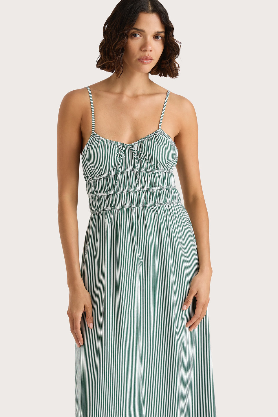 Faithfull Marianne Midi Dress Green Stripe-Dresses-West of Woodward Boutique-Vancouver-Canada