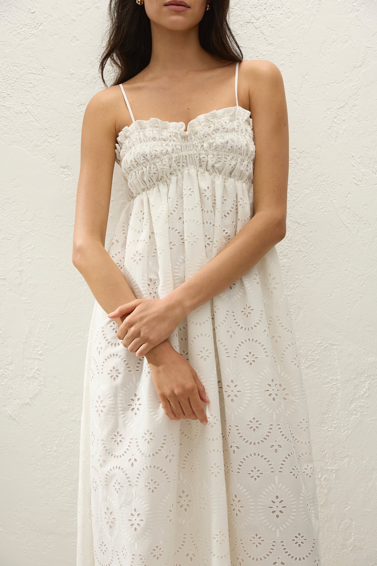 Faithfull Etta Maxi Dress Bianca Broderie White-Dresses-West of Woodward Boutique-Vancouver-Canada