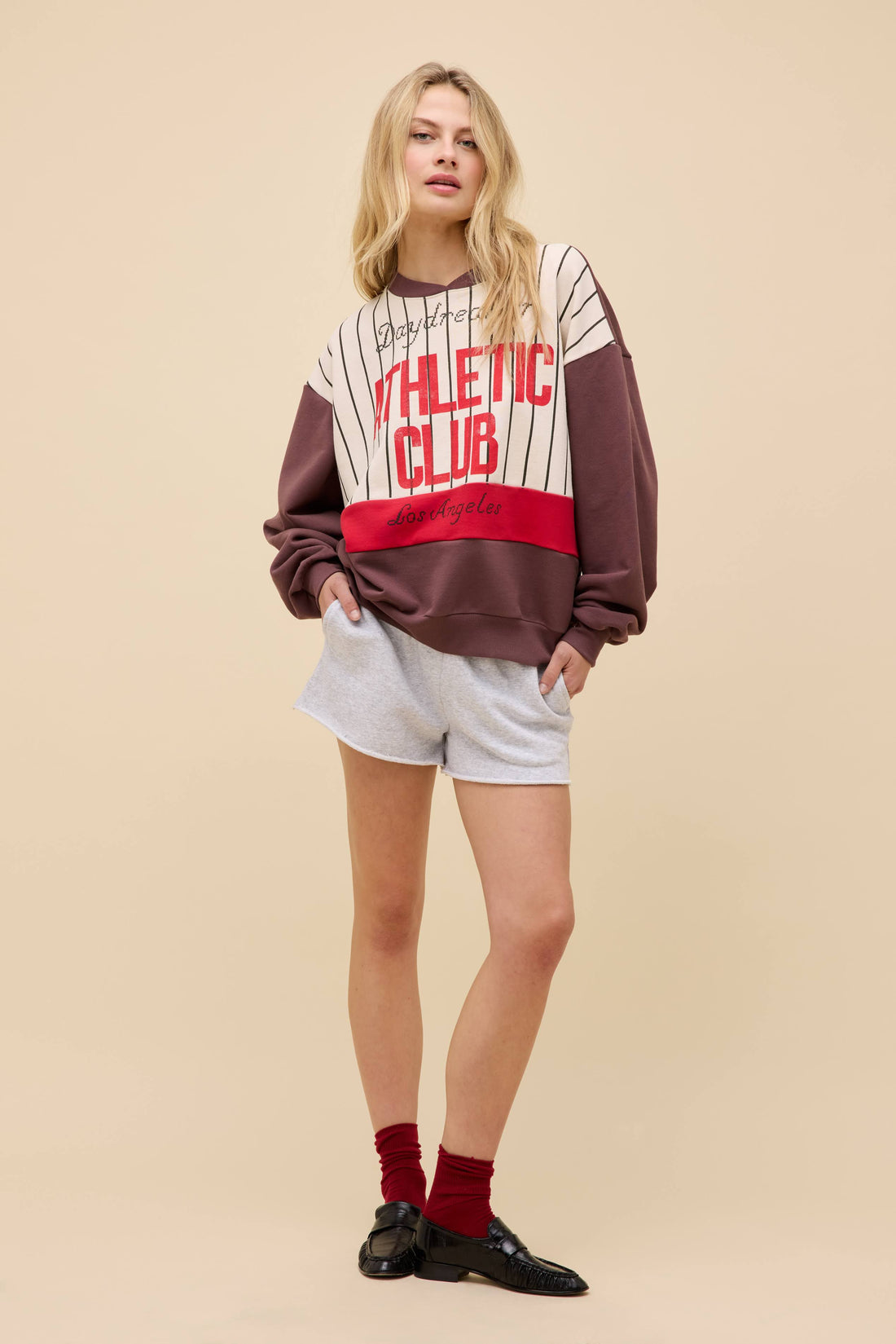 Daydreamer Athletic Club Colourblock Sweatshirt Brown-Sweatshirts-West of Woodward Boutique-Vancouver-Canada