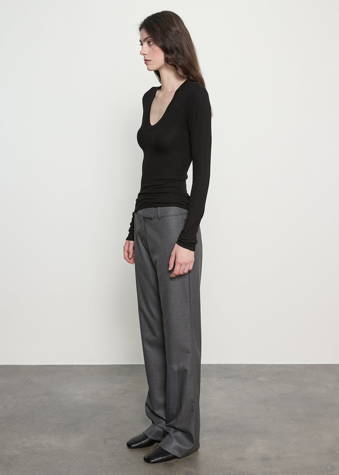 Enza Costa Silk Rib Essential U Neck Black