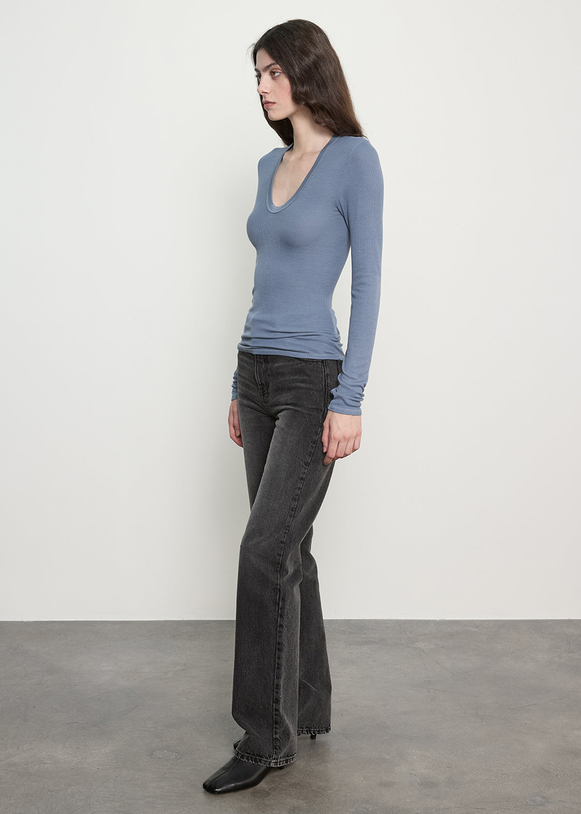 Enza Costa Silk Rib Essential U Neck Steel Blue